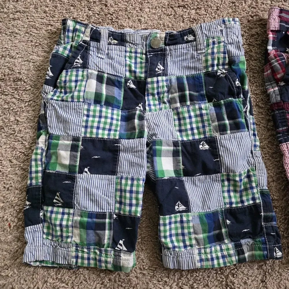 Lot Of 2 Gymboree Madras Plaid Chino Shorts Boys Size 8 Blue Red Green Summer